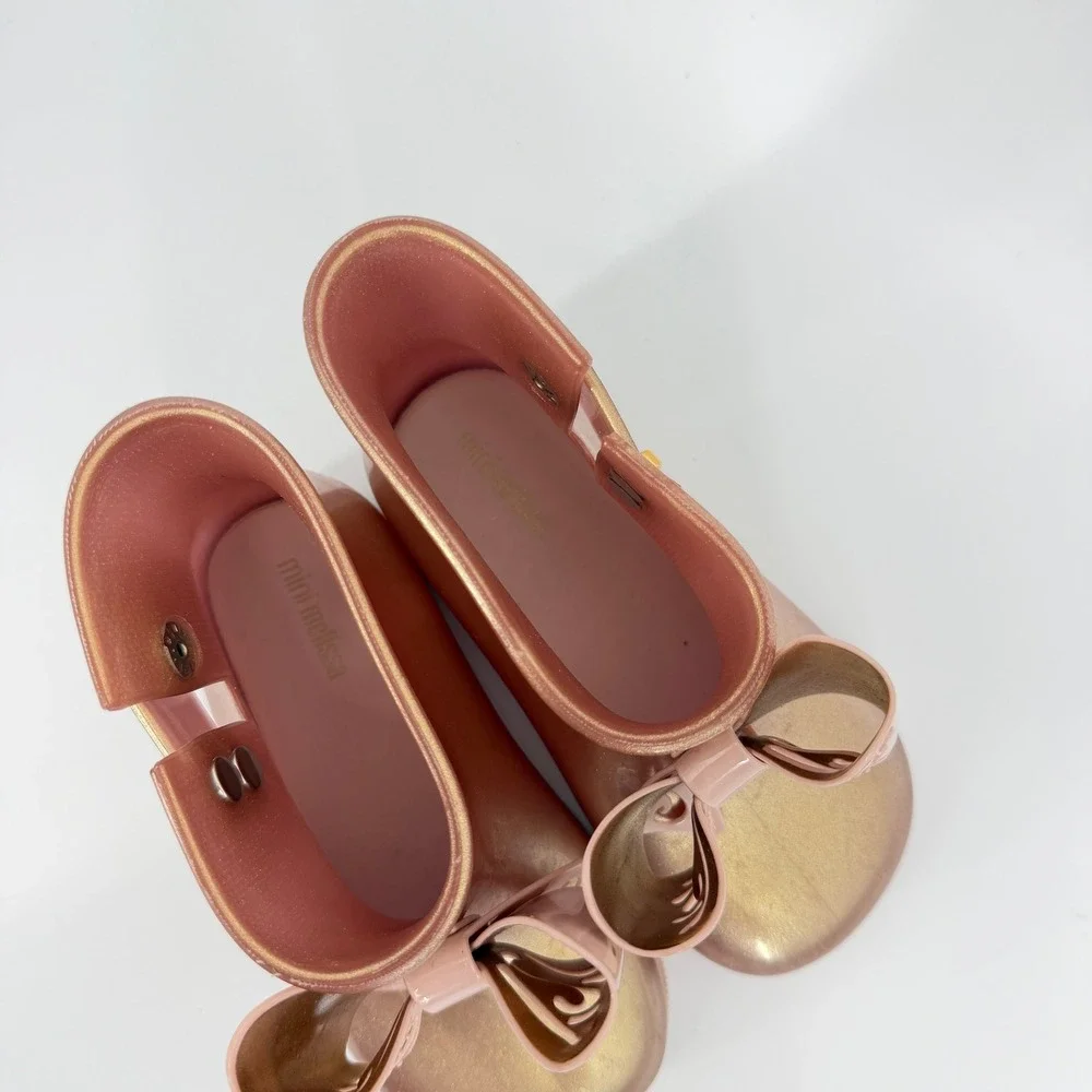 Mini Melissa‎ Girl's Sugar Rain Bow Boots Rose Gold Sz 10
